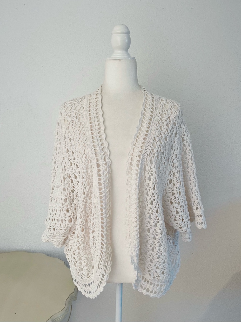 Denim 24/7 White Crochet Cardigan 3X Boho Open Knit Cotton